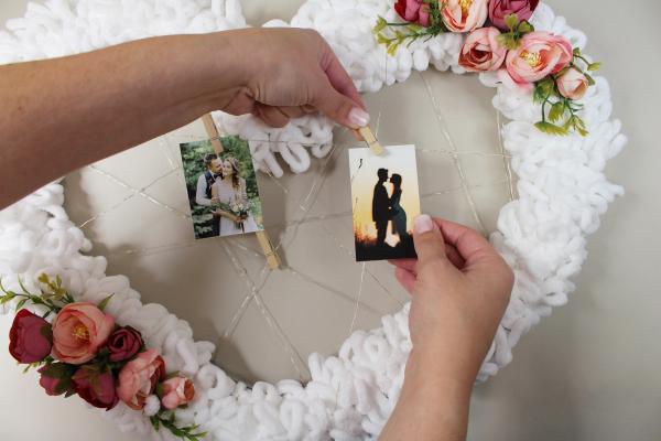 Romantické srdce z priadze a kvetín